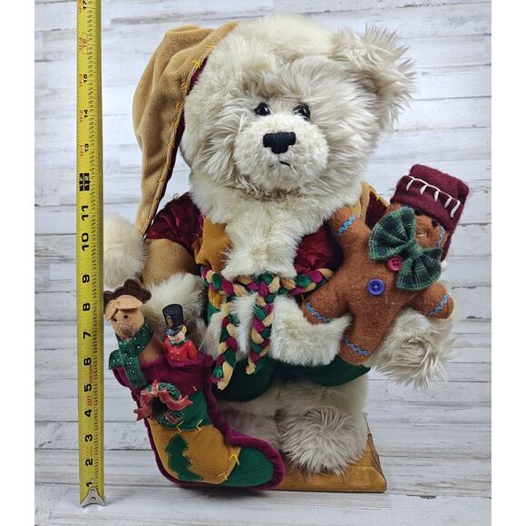 Vintage Kmart Trim A Home Plush Bear 15" Christmas Decoration Wood Base No Tag - Picture 11 of 13